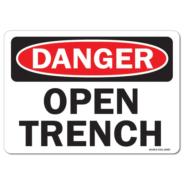 Safety Sign, OSHA Danger, 3.5" Height, Open Trench, Landscape, 10PK